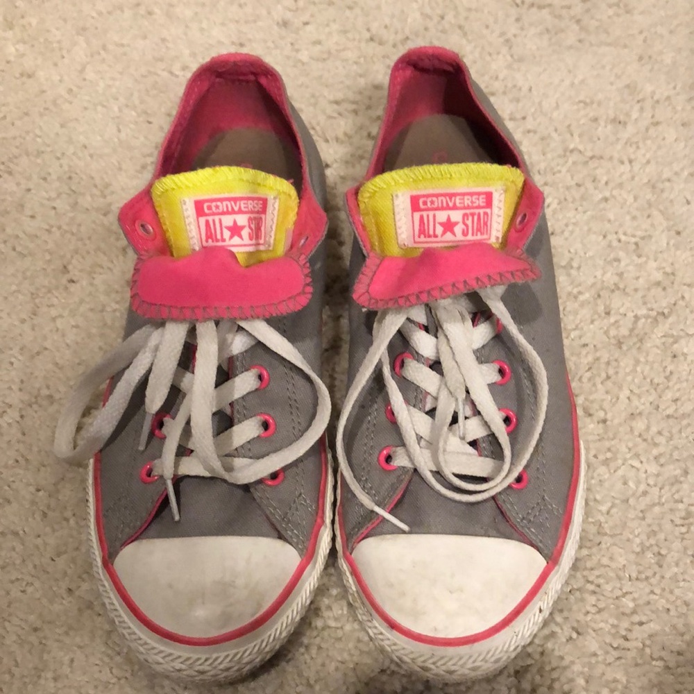 Grey Converse with double tongue